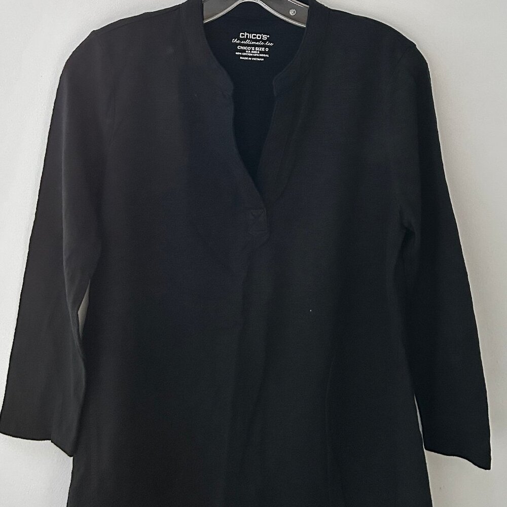 CHICO'S Women's Top The Ultimate Tee Open V Neck Black Size 0 (Small)